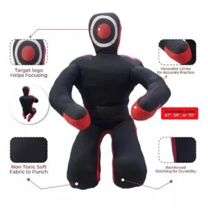 Canvas Unfilled Sitting Grappling Dummy - Red & Black for BJJ, MMA, Judo | Ravine International