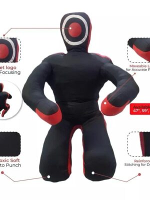 Canvas Unfilled Sitting Grappling Dummy - Red & Black for BJJ, MMA, Judo | Ravine International